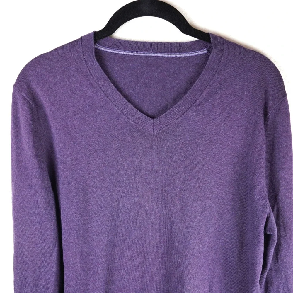 Banana Republic Luxury Blend Silk Cotton Cashmere V-Neck Sweater Purple Sz‎ M